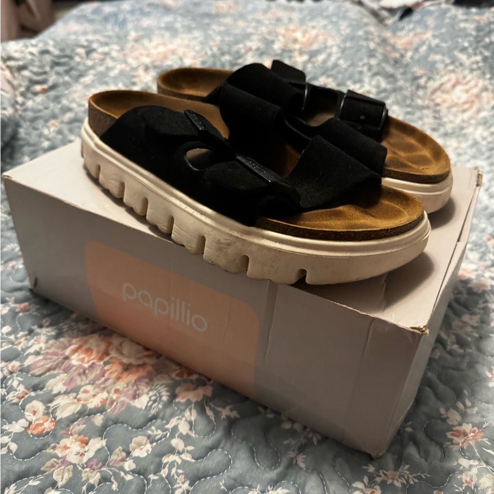 Papillio black suede platform Birkenstocks